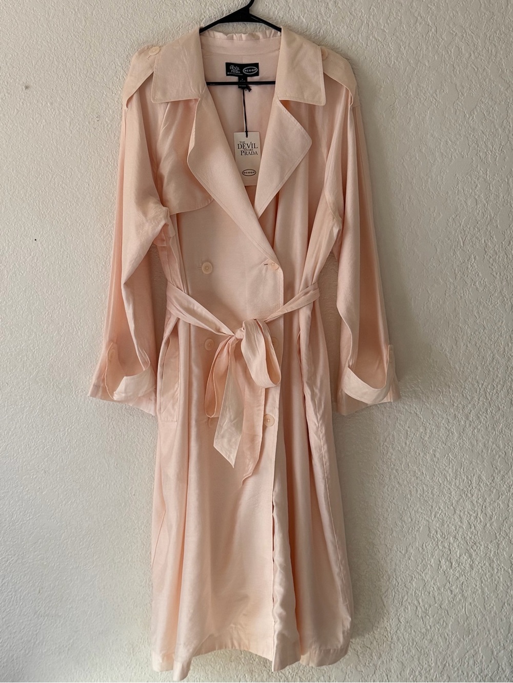 New Light Pink Satin Trench Coat by Devil Wears Prada